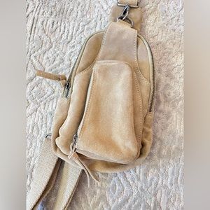Free People Suede Tan Crossbody Sling Bag